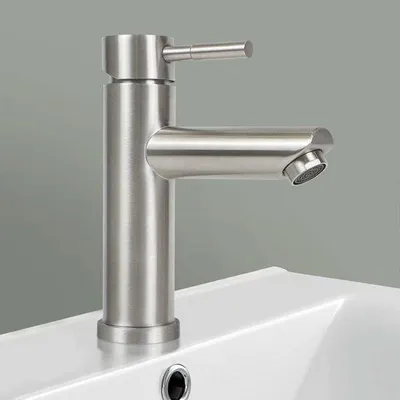 Produktbild von Unyqoos® Waschtischarmatur Einhebelmischer aus SUS304 Edelstahl, gebürstetes Nickel, wassersparend (bis zu 30%), 2-fach Schnellanschluss, bleifrei