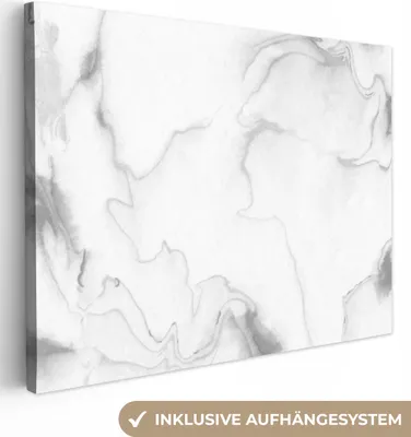 Produktbild von MuchoWow® - Leinwandbilder - Marmor - Grau - Weiß - Abstrakt - Marmoroptik, Wandbild, Wanddeko Bilder Wohnzimmer, 120x90cm