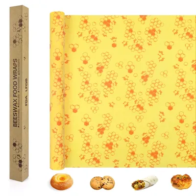 Produktbild von Bienenwachsfolie, Wachspapier, 35 x 100 cm, natürliche, biologisch abbaubare Wachsfolie, wiederverwendbare Bienenwachsrolle, flexible, zuschneidbare Frischhaltefolie, Bienenwachspapier zur Aufbewahrung von Lebensmitteln