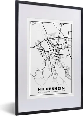 Produktbild von MuchoWow® Gerahmtes Poster Hindesheim - Karte - Stadtplan 40x60 cm - Poster mit Schwarzem Bilderrahmen Wandposter Rahmen Foto Bilder - Poster in Rahmen