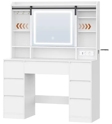 Imagen del producto de Tocador - Mesa de maquillaje - Espejo desmontable - 7 cajones - Estantes abiertos - 40 x 108 x 148,6 cm - Blanco