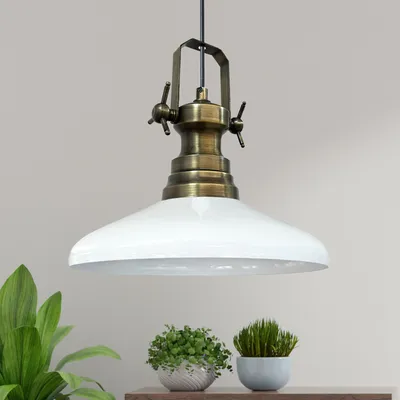 Produktbild von Champion Küchenlampe Hängend 35 cm, Lampenschirm Hängelampe Wohnzimmer, Küchenlampe Deckenleuchte, Skandinavische Pendelleuchte Vintage - Weiß