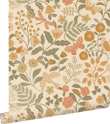 Obrázok produktu pre ESTAhome tapety kvety a vtáky oranžová a sivá zelená 53 cm x 10,05 m