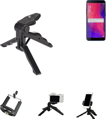 Produktbild von K-S-Trade Stativ Tisch-Ständer Dreibein Handy-Stativ Ständer kompatibel mit Vernee X2 Mini-Stativ Smartphone Tripod Handy-Stativ aus Plastik schwarz