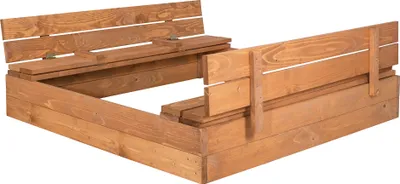 Produktbild von Sandkasten Sandbox Sandkiste aus Holz mit Klappdeckel Deckel Sitzbank 120x120cm Imprägniert