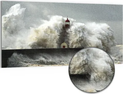 Produktbild von DEQORI Hybrid Leinwand Bild 100x50 cm 'Leuchtturm bei Sturmflut' Wandbild Glas flach modern