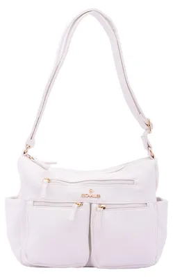 Zdjęcie produktu dla Torebka na ramię damska B Cavalli, wykonana z ekoskóry, w kolorze czarnym, z kieszeniami zapinanymi na zamek oraz regulowanym paskiem