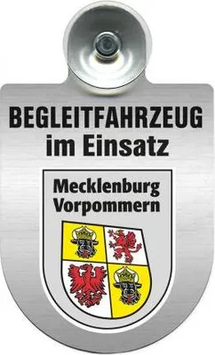 Produktbild von Einsatzschild mit Saugnapf - Begleitfahrzeug im Einsatz - incl. Regionenwappen 309457 Color - Region Mecklenburg-Vorpommern