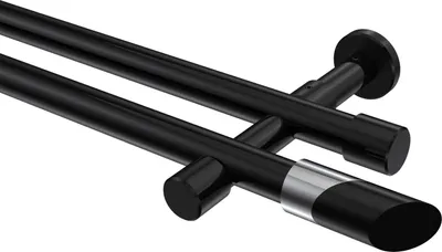 Produktbild von Interdeco Gardinenstange / Vorhangstange Schwarz, Typ Prestige Verano (Schräge Bicolor) ohne Ringe, 20 mm Ø 2-läufig, 140 cm
