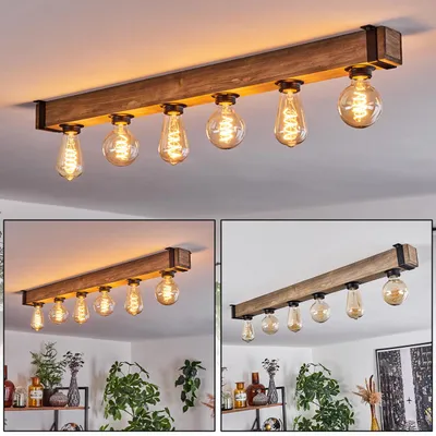 Produktbild von Bollengo moderne Deckenlampe aus Metall/Holz in Schwarz/Natur