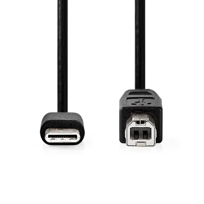 Obrázok produktu pre Nedis USB kábel - USB 2.0 - USB-C samec - USB-B samec - 480 Mb/s - Poniklovaný - 2,00 m - Okrúhly - PVC - Čierny - Box