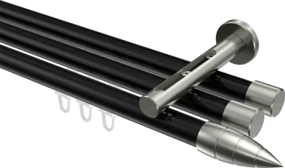 Produktbild von Interdeco Innenlaufstange / Gardinenstange mit Innenlauf Schwarz / Edelstahl-Optik, Typ Siteno Samanto (Rillenpatrone), 20 mm Ø 3-läufig, 400 cm