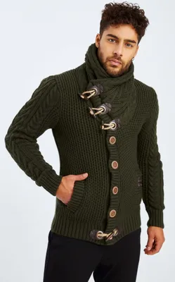 Produktbild von Leif Nelson Schalkragen Herren Strickjacke Schalkragen LN-4195, Khaki / XXL