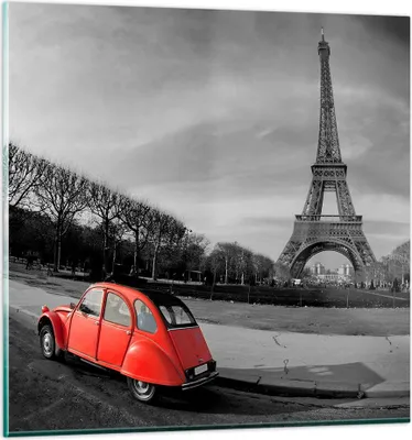 Produktbild von Bilder auf glas - Auto Eiffle Kultur Architektur - 40x40cm - Glasbilder - Wandbilder - Kunstdruck - zum Aufhängen bereit - Wanddekoration aus Glas - Glas Bilder - Wandbild auf Glas - GAC40x40-2655
