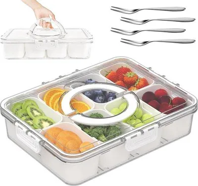 Produktbild von Plastik Snackbox mit Deckel und Fächern
