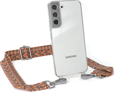 Produktbild von EAZY CASE Handykette - Verstellbarer Trageriemen kompatibel mit Samsung Galaxy S22 5G, Handykordel mit transparenter Silikon-Hülle, Band in Orange