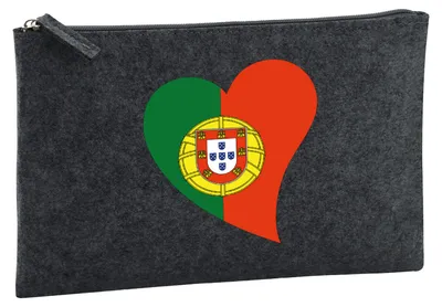 Produktbild von Huuraa Kulturbeutel Portugal Flagge Herz 1 Liter Charcoal Filz Kosmetiktasche Geschenkidee