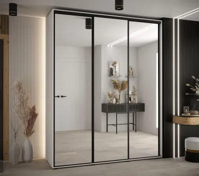 Produktbild von Kleiderschrank YVONA 2 - 190/45 cm, weiß/schwarz