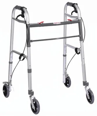 Obrázek produktu pro Chodítko - model 023 - skládací - čtyřkolé - s ruční brzdou - výškově nastavitelné - maximální nosnost 136 kg - vhodné pro seniory