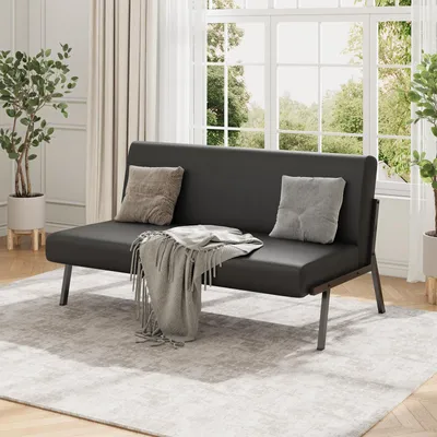 Produktbild von Dripex Sofa 2 Sitzer, Kunstleder Couch Modern mit Metallrahmen, Loungesofa mit Lehne für Wohnzimmer Schlafzimmer, 112 x 75 x 68 cm, Schwarz