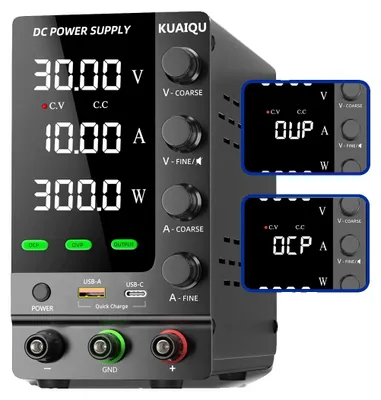 Zdjęcie produktu dla Zasilacz laboratoryjny, regulowane napięcie wyjściowe, szybkie ładowanie USB, ulepszony 30 V 10 A 300 W, 220 V-d