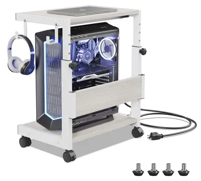 Immagine prodotto di Supporto regolabile in altezza per computer con carrello a due ripiani