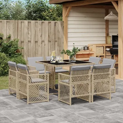 Produktbild von 2025 cloris Gartenmöbel Set Balkonmöbel-Set 9-tlg. Garten-Essgruppe mit Kissen Beigemischung Poly Rattan - Gartenmöbelgarnituren Sale5732065 3parcel