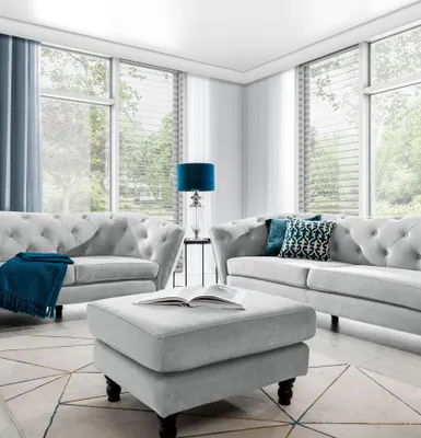 Produktbild von Polsterhocker Hocker Sitzhocker CHARLOTTE in Stoff Matt Velvet Hellgrau