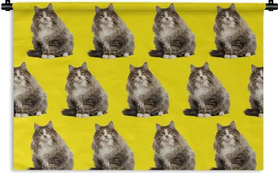 Produktbild von MuchoWow® Wandteppich Wandbehang Katze - Muster - Gelb 90x60 cm Tapisserie Dekoration Wandtuch - Wandskulpturen - Bildteppich