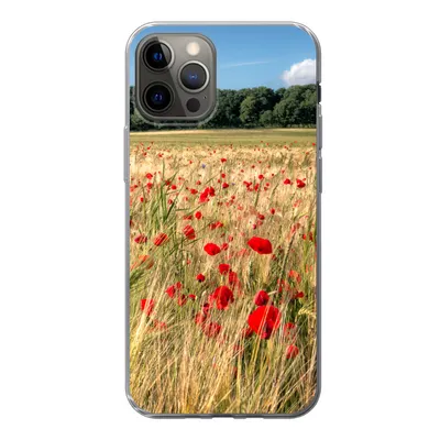Produktbild von MuchoWow® Handyhülle Schutzhülle Hülle für iPhone 12 Pro Wilde Mohnblumen auf einem großen Feld Silikon Softcase Handy Hülle - Abdeckung