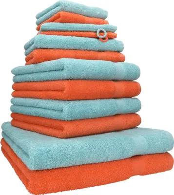 Produktbild von Betz 12-tlg. Handtuch-Set PREMIUM 2 Duschtücher 4 Handtücher 2 Gästetücher 2 Seiftücher 2 Waschhandschuhe  Farbe: blutorange / ocean