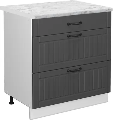 Produktbild von Küchenunterschrank Vicco Fame-Line Anthrazit Landhaus 80 cm mit 3 Schubladen, AP Marmor, Model 45997