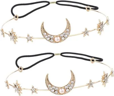 Productafbeelding van Hoofdbanden Set voor Bruiloft en Feesten - Gouden Strass Haaraccessoires met Maan en Ster