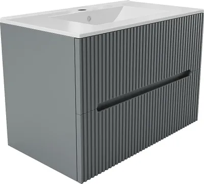 Produktbild von Rillenförmiger Badezimmer-Wandschrank mit Waschbecken - Grau - 80 cm - PAVANI