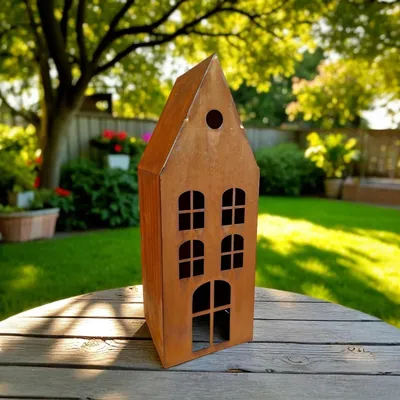 Produktbild von Edelrost Haus Metall Windlicht Gartendeko Rost Deko Haus Garten Terrasse Deko