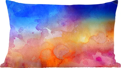 Produktbild von MuchoWow® Zierkissen Sofakissen Wohnzimmer Dekokissen 50x30 cm Wasserfarben - Gelb - Blau - Orange - Wohnzimmerdekoration - Polster mit Photo