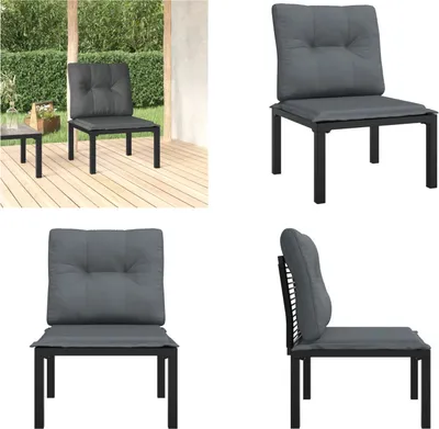 Image de vidaXL Chaise de jardin avec coussin noir et gris Poly rotin - Chaise de jardin - Chaise - Fauteuil