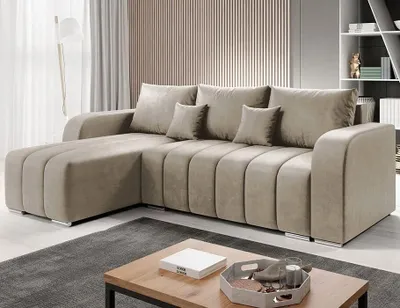 Produktbild von Easy4You Ecksofa Velvet L-Form – 245x86x147 cm - Schlafsofa mit Bettkasten und Schlaffunktion - Eckcouch mit Stauraum – Links – Stoff Monolith Creme 02