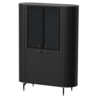 Produktbild von Glasvitrine SENTO für das Wohnzimmer Vitrine mit Glastüren 112 cm Regal Stehend Vitrinenschrank Schwarz