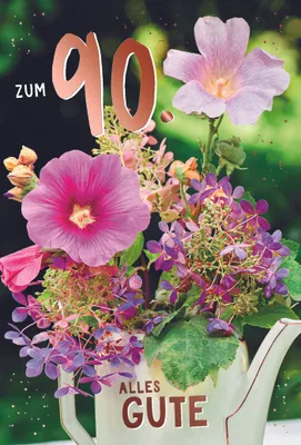 Produktbild von 90. Geburtstag Alles Gute Blumen Glückwunschkarte mit Umschlag