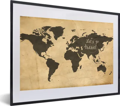 Produktbild von MuchoWow® MuchoWow® Gerahmtes Poster Weltkarte - Vintage - Zitat 60x40 cm - Poster mit zchwarzem Bilderrahmen - Schlafzimmer - Plakat in Rahmen - Drucken