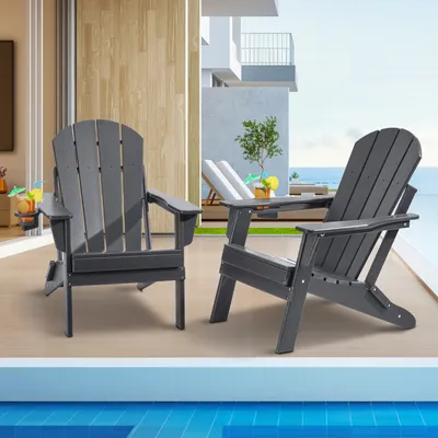Produktbild von VEVOR Kunststoff-Audiandach-Outdoorstuhl, 2er Set, wasserdicht und faltbarer Terrassenstuhl, geeignet für Garten und Hintergarten – grau