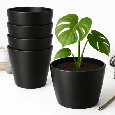 Produktbild von 5 Blumentöpfe Schwarz Blumenvase Übertöpfe Pflanztop Set Blumentopf Keramik