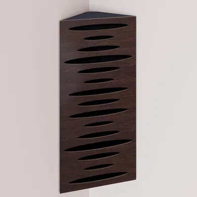 Zdjęcie produktu dla Zestaw 2 sztuk – wąska akustyczna pułapka basowa narożna z aksamitem | 50 x 23 x 10 cm | Odbicie – izolacja akustyczna | [PULSE – Wenge | Czarny]