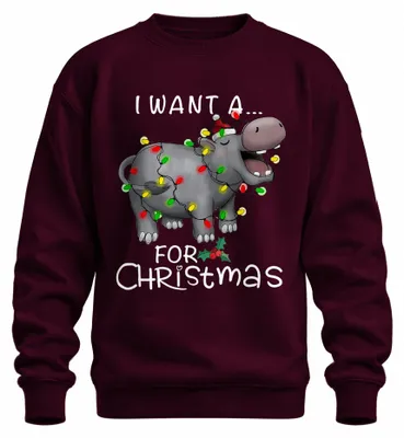 Productafbeelding van Ik wil een nijlpaard voor Kerstmis. Grappig uni sweatshirt/trui, bordeauxrood, maat L