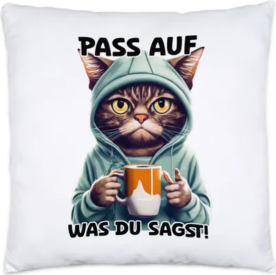 Produktbild von Pass auf was du sagst Kissen inkl. Füllung Langschläfer Morgenmuffel Witzig Kaffee