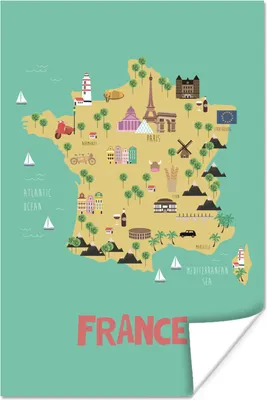 Produktbild von MuchoWow® Poster Karte von Frankreich - Kinder 40x60 cm - Plakate für die Wand - Poster Babyzimmer