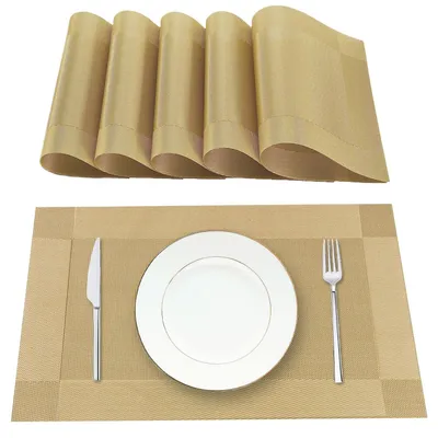 Productafbeelding van Wasbare Placemats Set van 6 - Hittebestendig en Antislip, Goudkleurig
