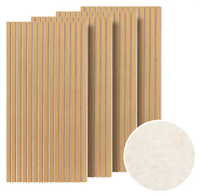 Immagine prodotto di Pannelli acustici ISOISL, pannelli murali, 120x60 cm, rovere, feltro beige, MDF, finitura UV, confezione da 4 pezzi