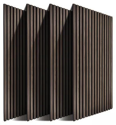 Produktbild von Relaxdays Akustikpaneele, 4er Set, 120 x 60 cm, Schalldämmung & Wandverkleidung, Eiche Furnier, Wandpaneele, dunkelbraun